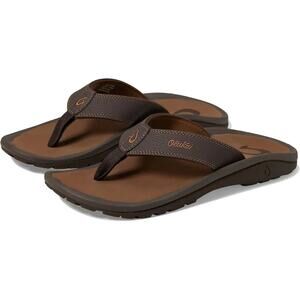 OluKai Mens Ohana Sandals US 17 EU 50 Brown Leather Slip On GUC